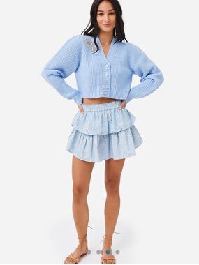 NWT Loveshackfancy size XS ruffle mini skirt in Dim star blue